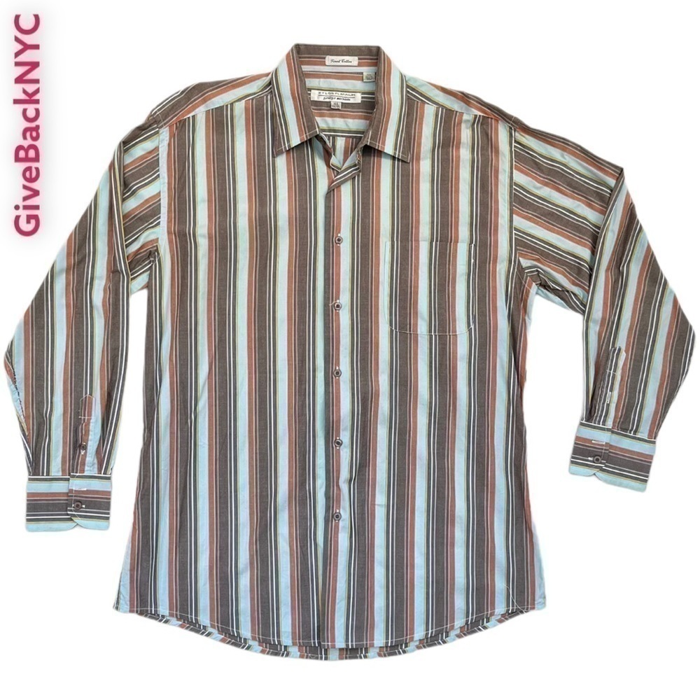 𝅺GEORGE Machado Zylos Platinum Dress Shirt Striped Size 16.5 34/35